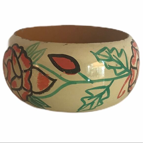 Vintage Painted Wood Bangle Bracelets Cream Brown - Picture 12 of 15